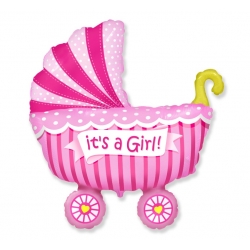 Balon foliowy różowy Wózek It's a girl